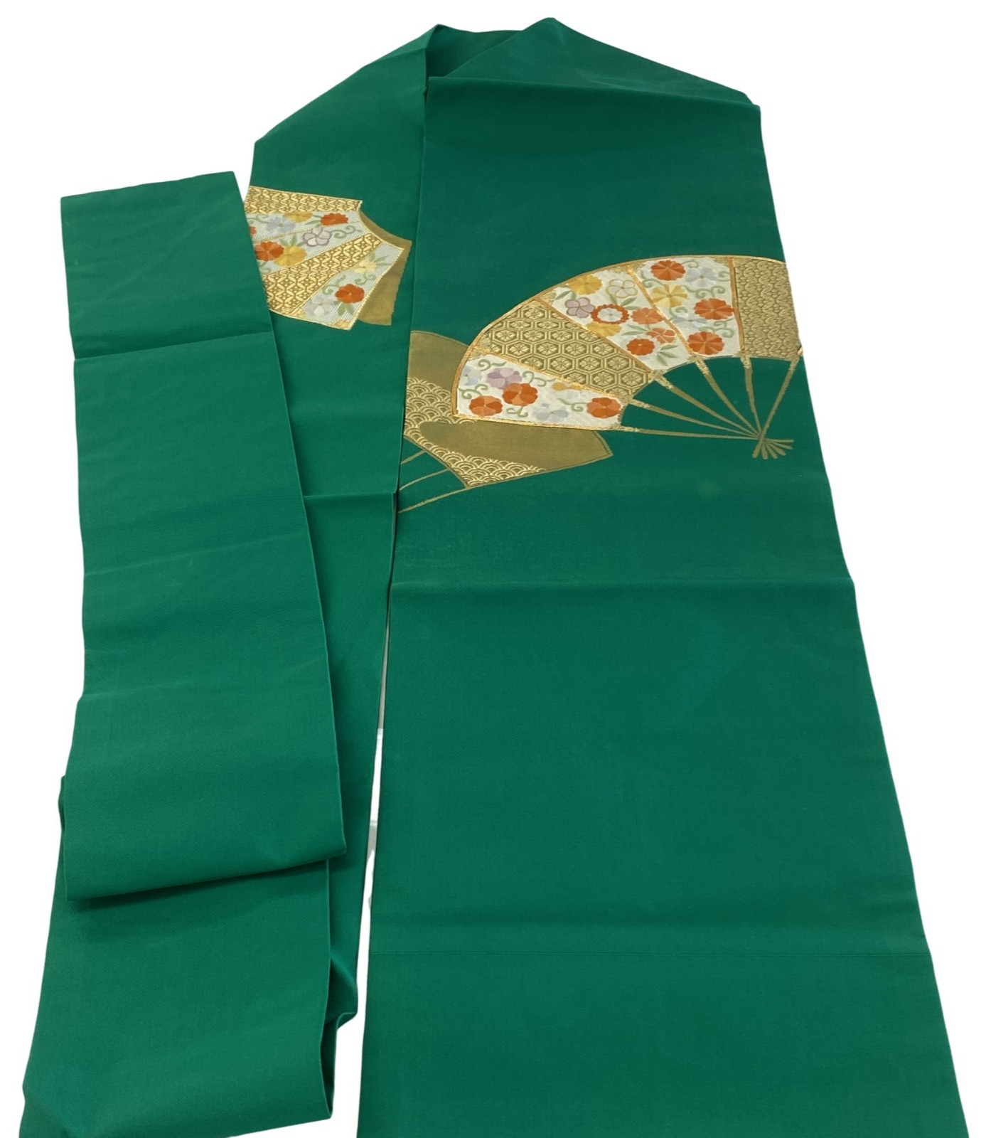 Japanese Vintage Kimono Nagoya Obi Silk Green Drit Traditional 143 x 11 in
