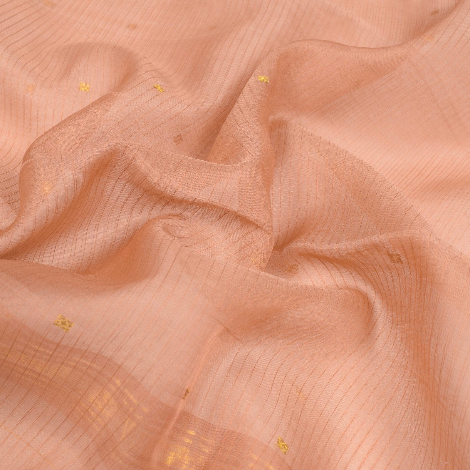 Sushila Vintage Peach Saree Gold Zari Brocade Pure Silk Sari Craft Fabric