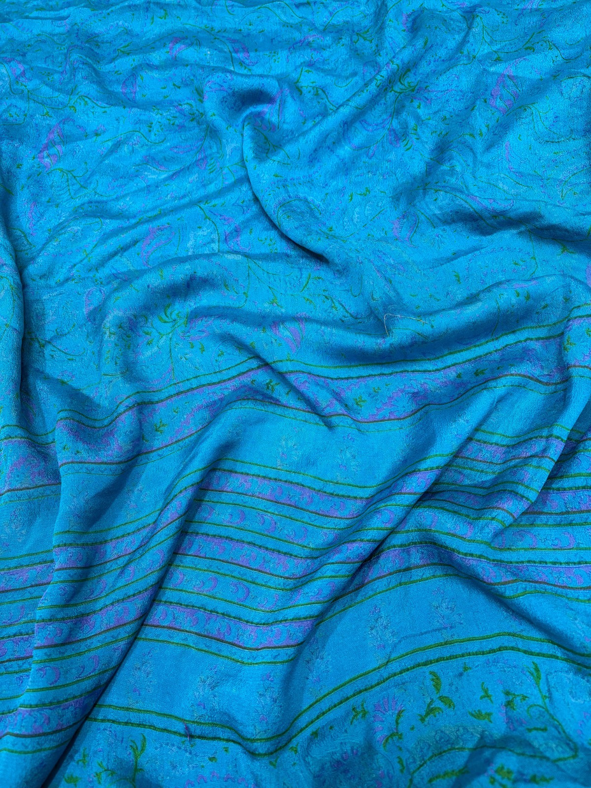 Vintage Blue Chiffon Silk Saree | Lightweight Fabric for DIY & Sewing CS1047
