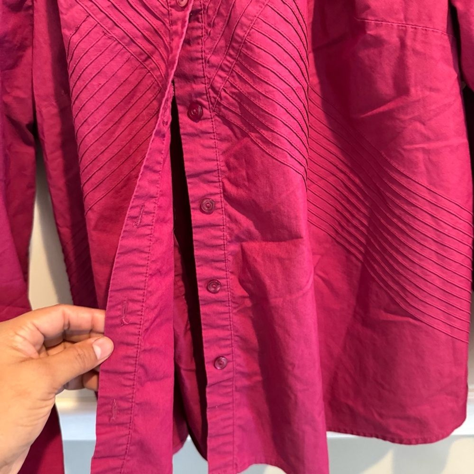 LANE BRYANT Shirt Size 22/24 Hot Pink pleated Button Up Long Sleeve Blouse