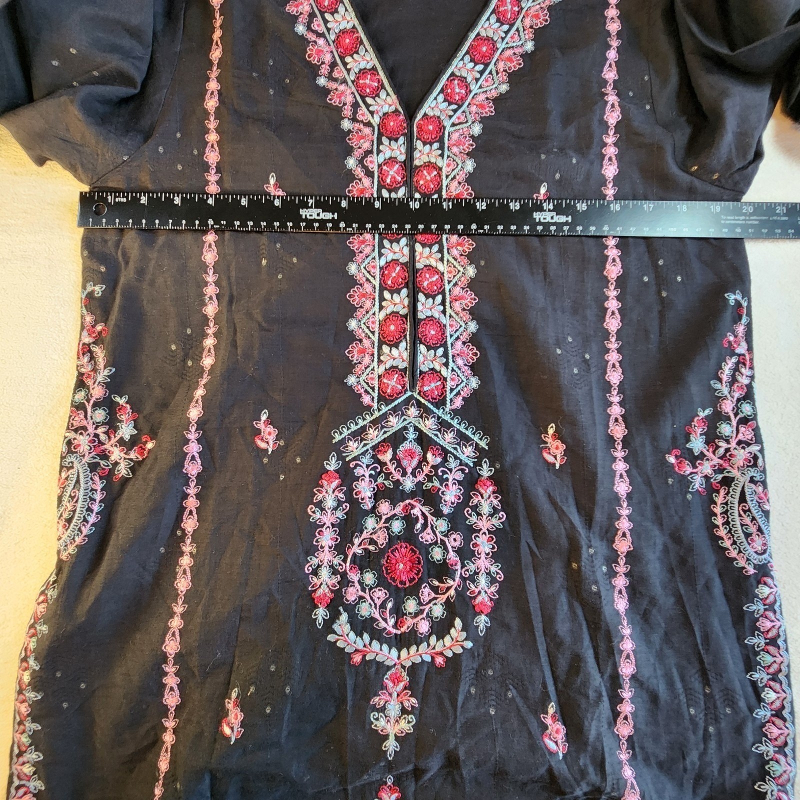 AGHA NOOR Kurti Tunic Dress Womens Medium Black Embroidered Middle East Costume