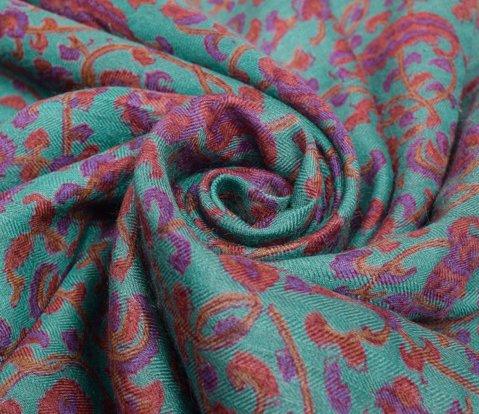 Sushila Vintage Aqua Blue Hand Block Printed Saree 100% Pure Woolen Sari Fabric