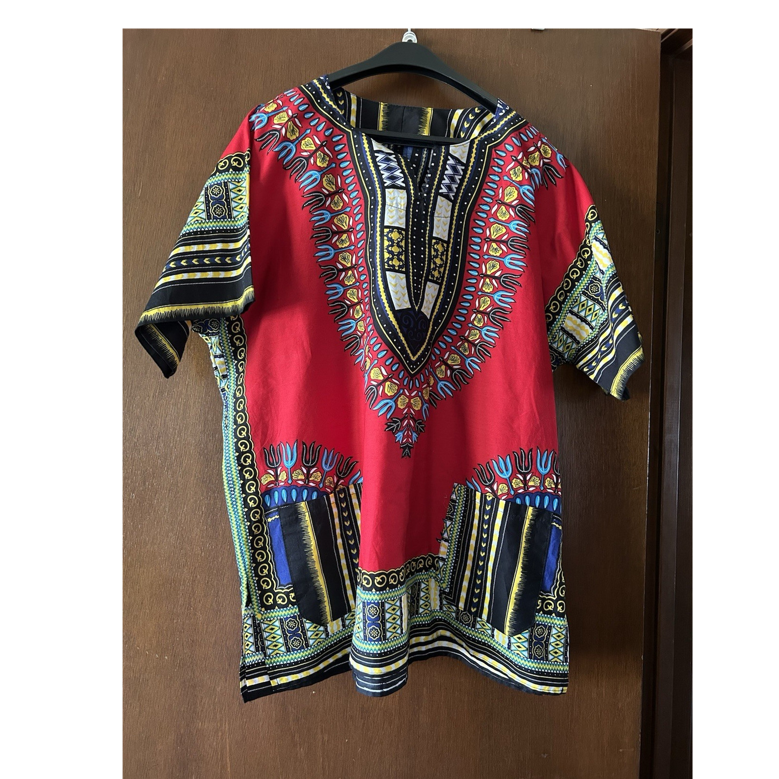 Dashiki Shirt Red Multi-Color Cotton Unisex Adult Traditional African L