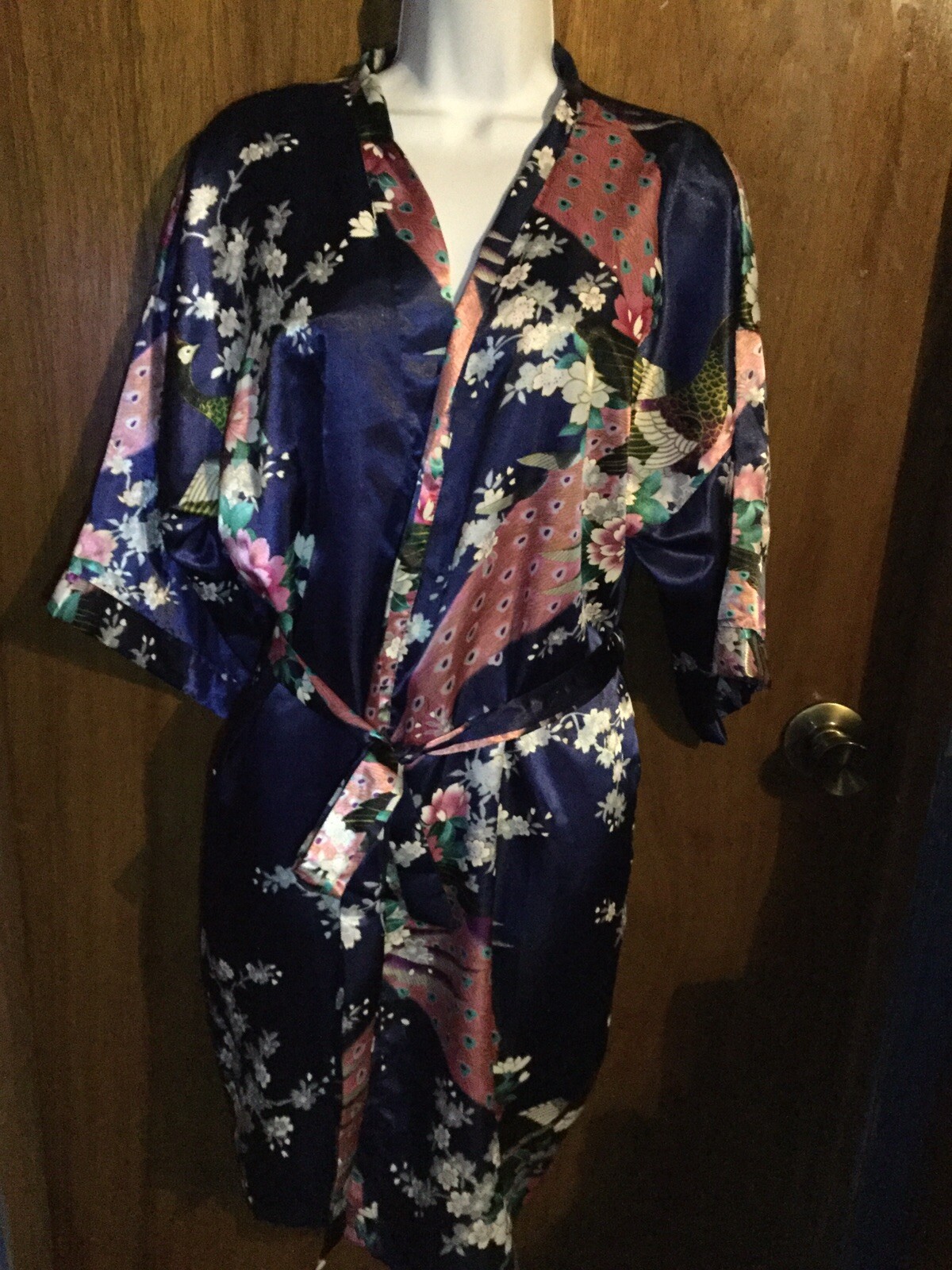 Beautiful Blue Floral Peacock Kimono ~ With Tie