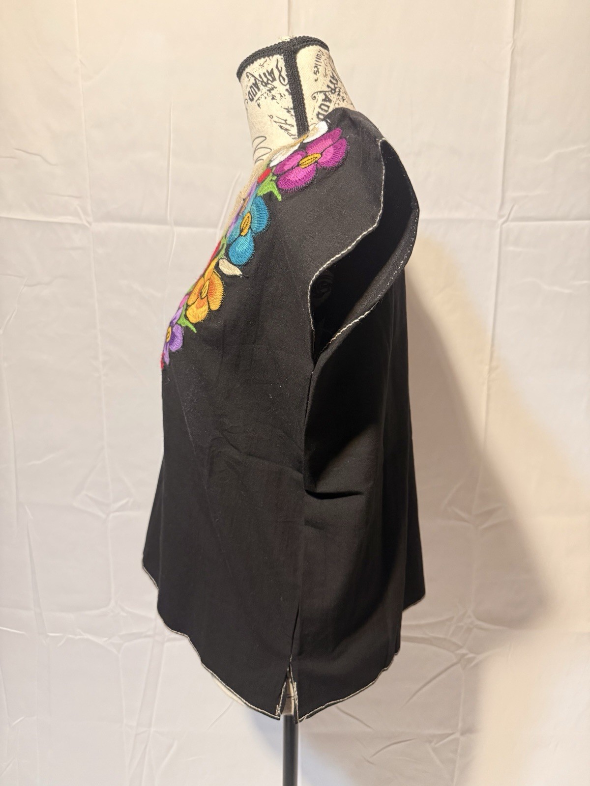 Handmade Women’s Mexican Huipil Tunic Top, Black, Multi-Color, One Size