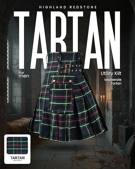 Mackenzie Tartan Utility Kilt Package – Acrylic Wool Kilt, Hose, Flashes