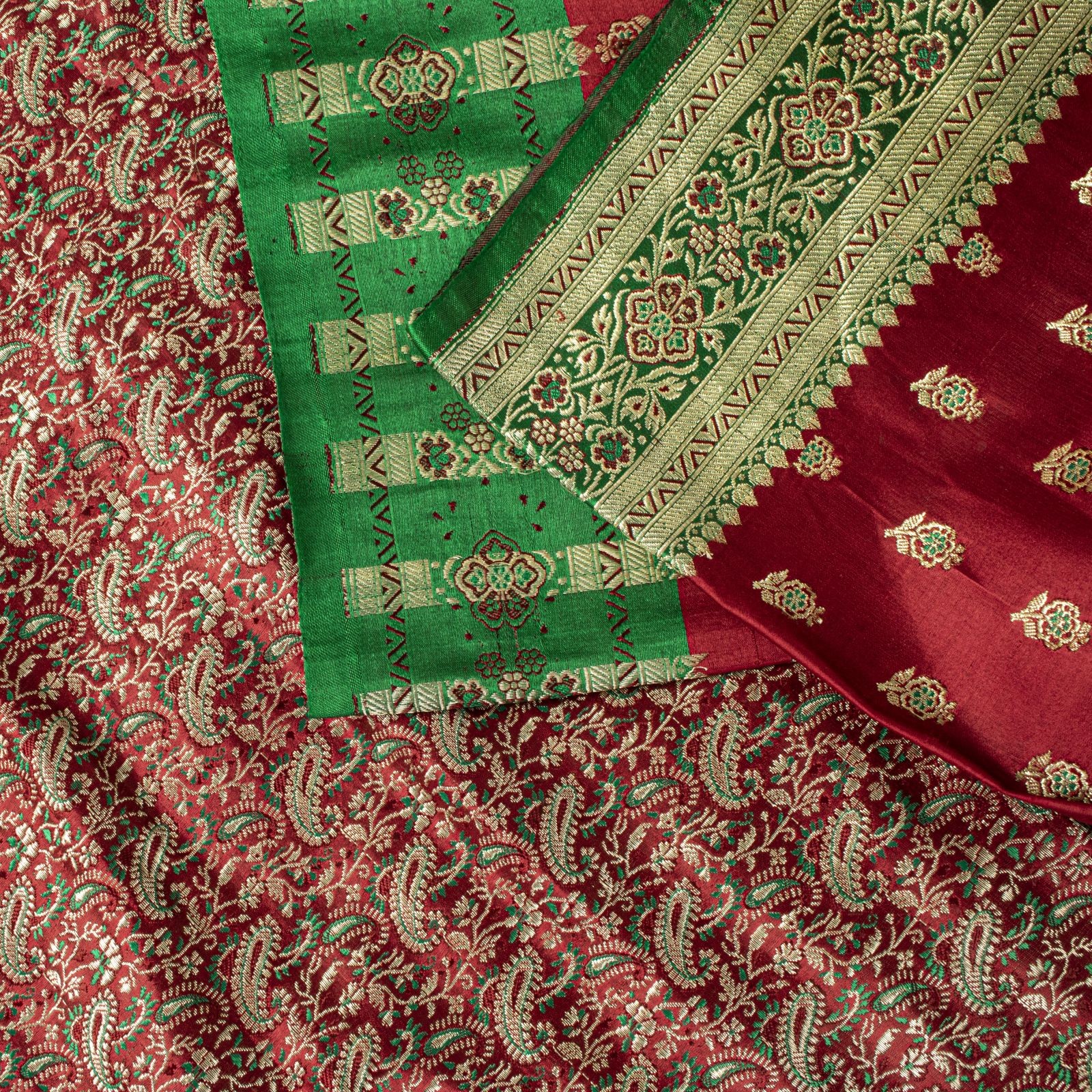 Sanskriti Vintage Red Pure Satin Saree Banarasi Brocade Zari Hand-Woven 5+Ydsari