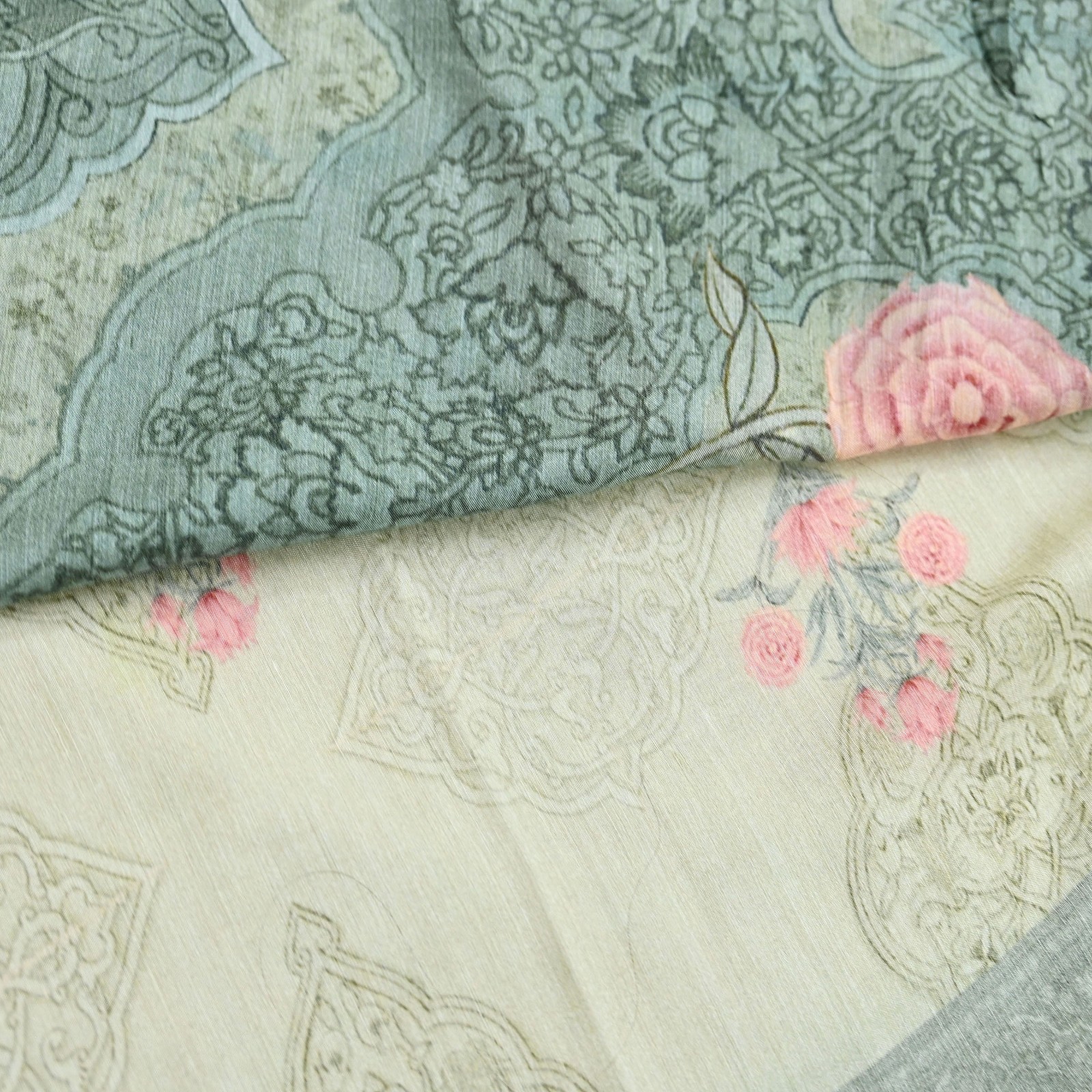 Indian Vintage Sari Green Blend Silk Woven Digital Printed Saree Craft Fabric 5y