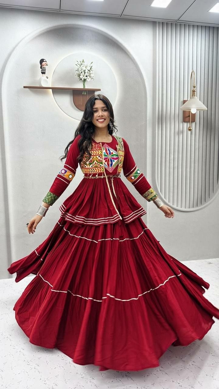 Women’s Pure Cotton Lehenga Choli Gamthi Mirror Work Navratri Garba