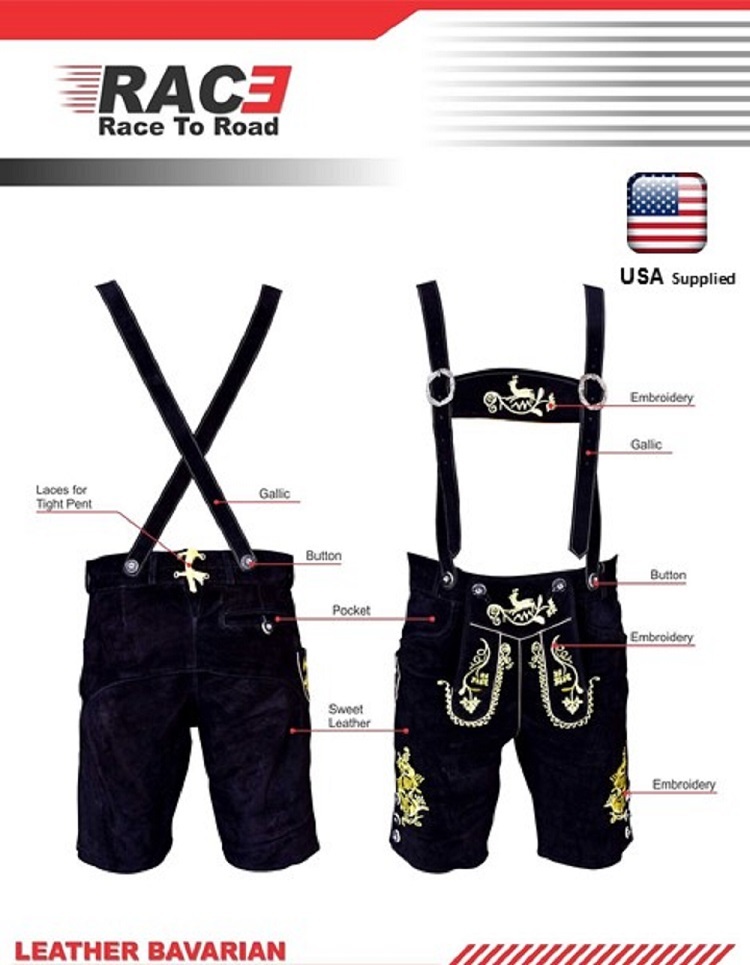 German Bavarian Lederhosen Oktoberfest Real Leather Black with Matching Shorts