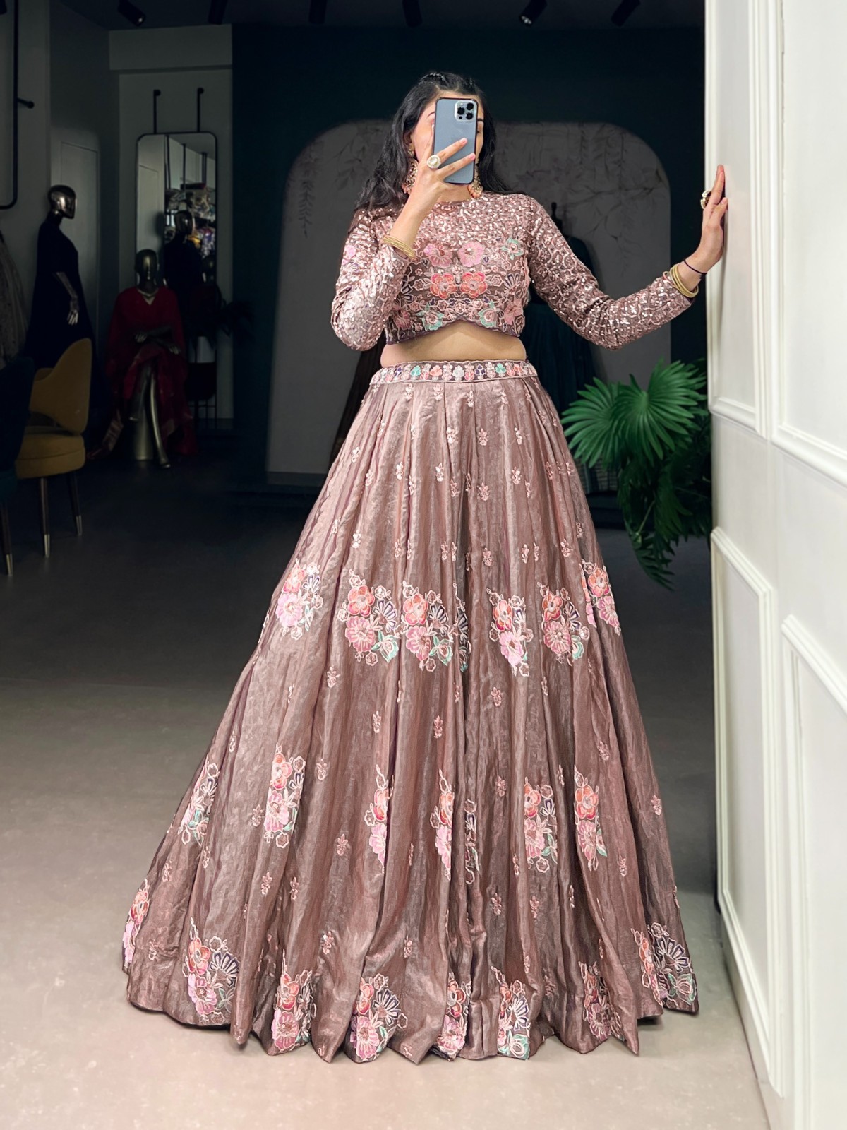 Women’s Fendi Lehenga Choli Sequins Embroidery Wedding Party Festive Wear