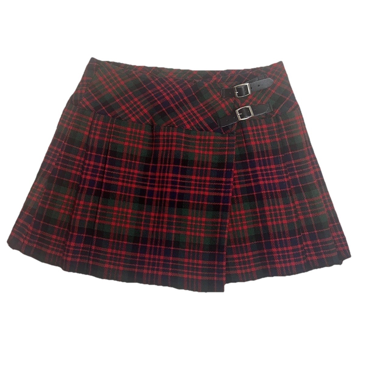 Traditional Scottish Tartan Kilt Red Green Black Plaid with Buckles Size 32 0104
