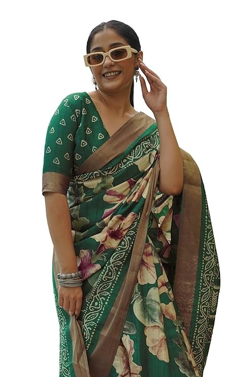 Women’s Silk Blend Floral Printed Saree with Blouse Piece