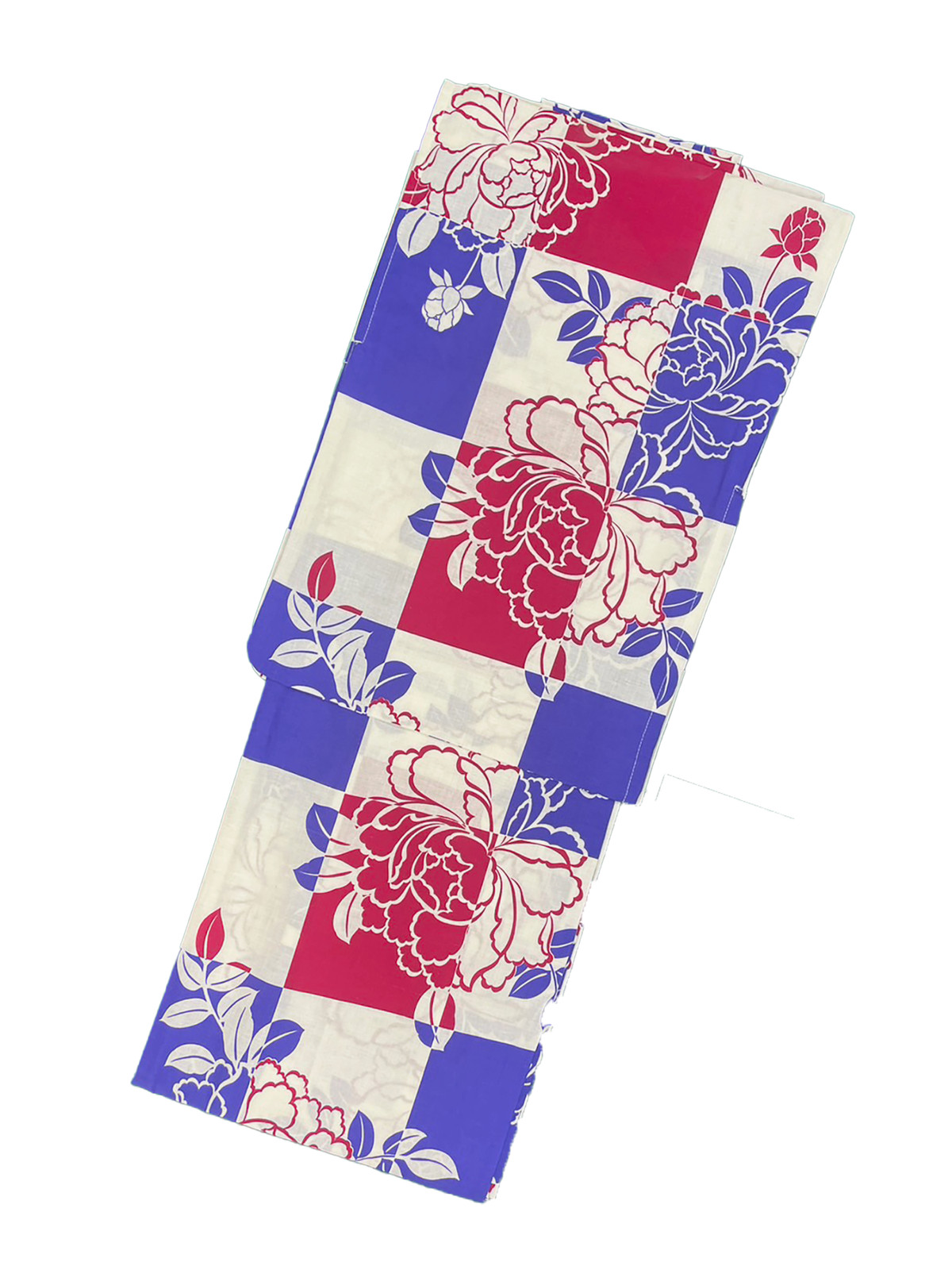 Women’s Cotton Yukata, Casual Summer Kimono – Blue & Red, Peony