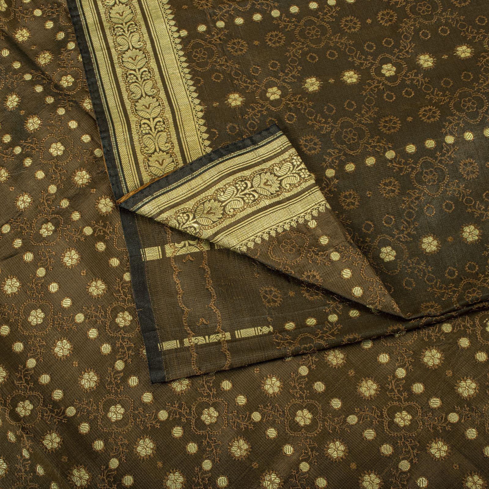 Sanskriti Vintage Brown Blend Silk Saree Banarasi Brocade Zari Hand-Woven Sari