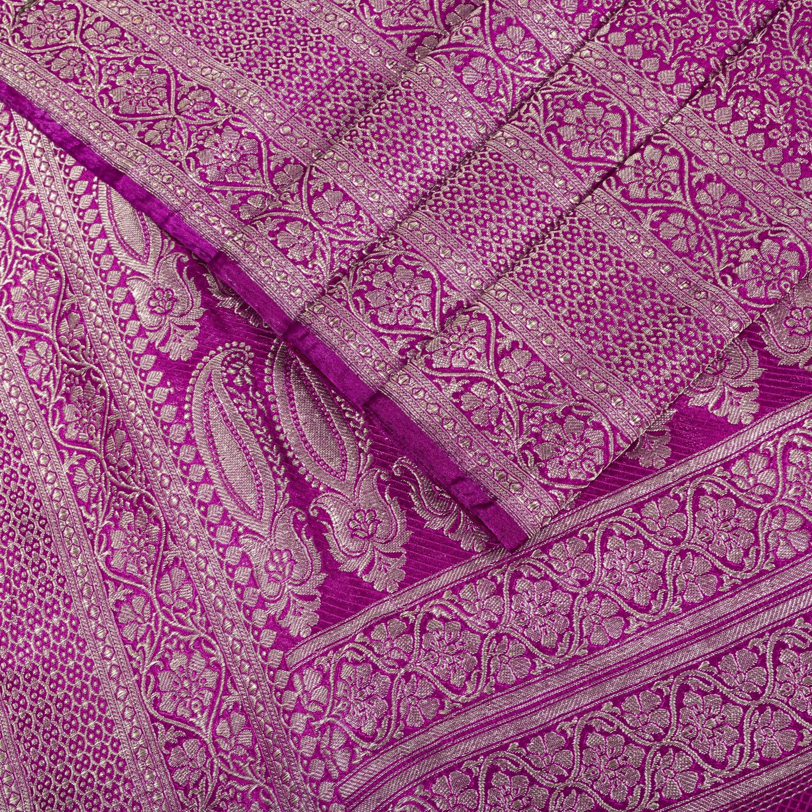 Sanskriti Vintage Pink Blend Silk Saree Jangla Brocade Zari Hand-Woven 5Yd Sari