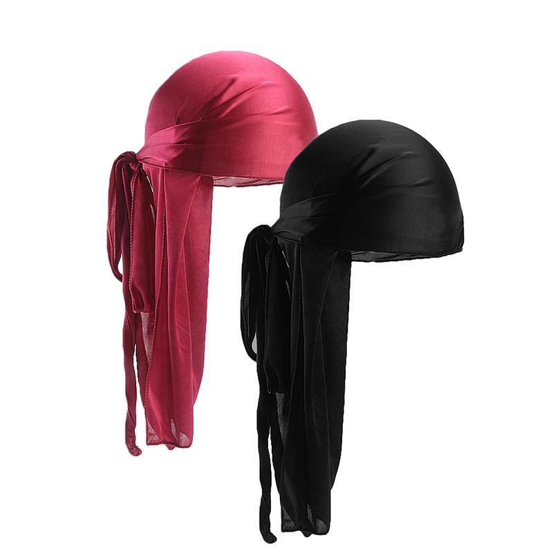 2pcs/lot Unisex Men Women Satin Breathable Silky Durag Long Tail Doo Rag Pirate