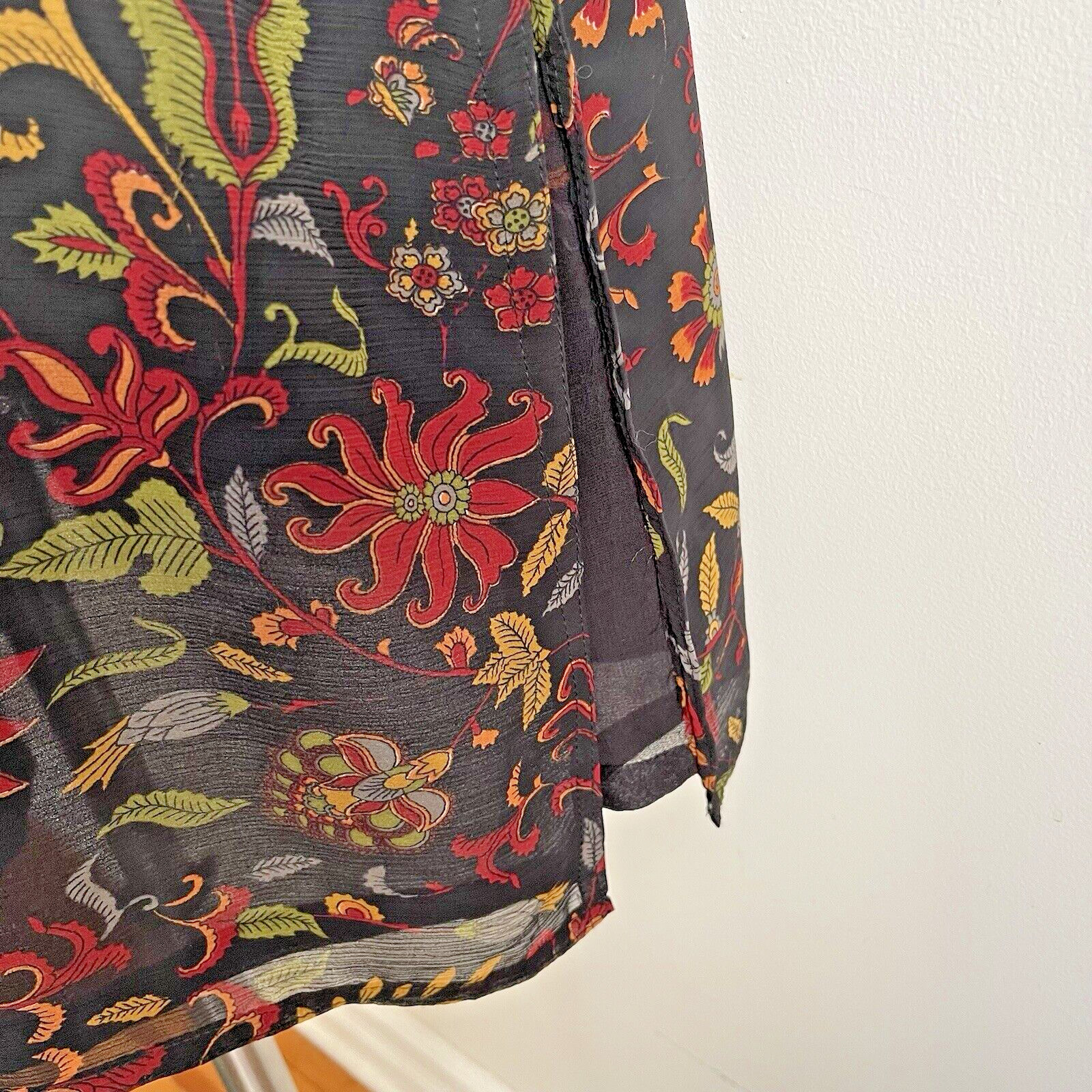 Biba Silk Chiffon Indian Kurta Sequin Floral Black Red Green Gold Size 38 Medium