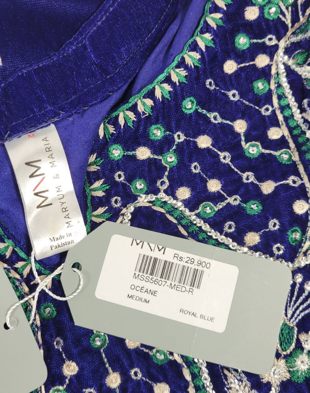 Maryum & Maria Women’s Micro Velvet Deep Blue Salwar Kameez w/ Dupatta – Medium