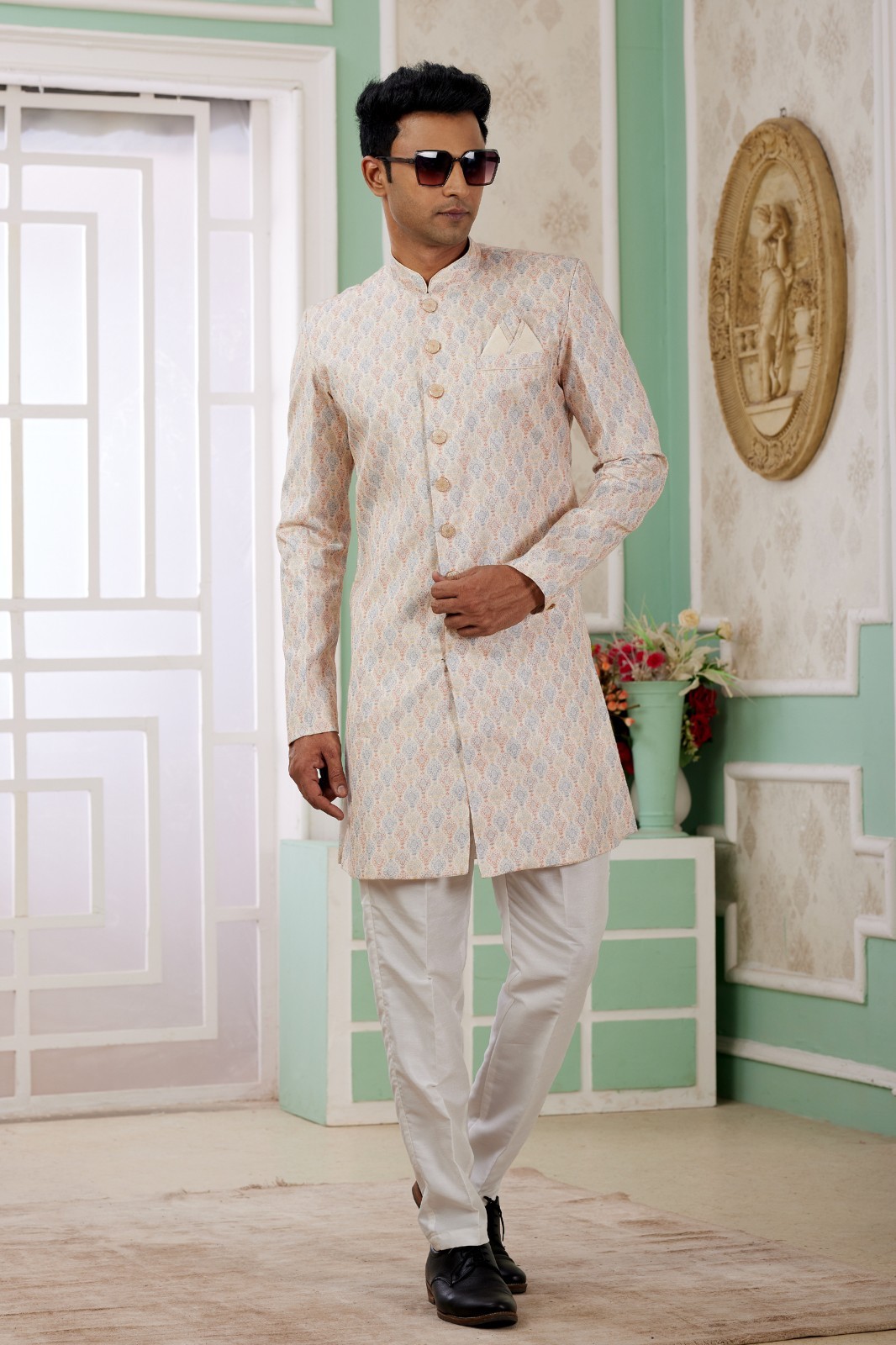 Indian Mens Wedding Bollywood Party Wear Traditional Semi Indo Western Dress