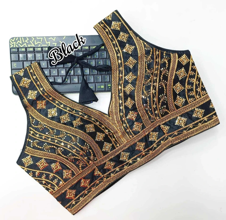 Indian Ready Made Stitched Saree Blouse Fentam Silk Sequence Embroidery Work F.S