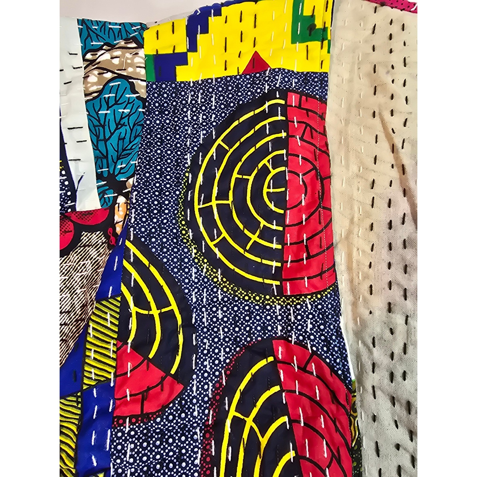 Raj Patchwork Kantha Stitch Kimono Jacket One Size India Cotton Pockets