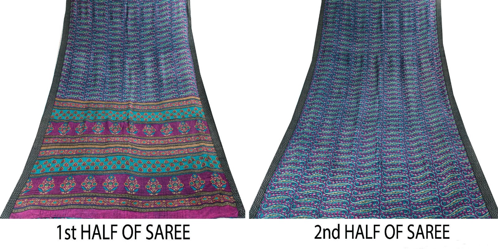 Sanskriti Vintage Sarees Fabric Blue/Purple Pure Woolen Paisley Print 5+YD Sari