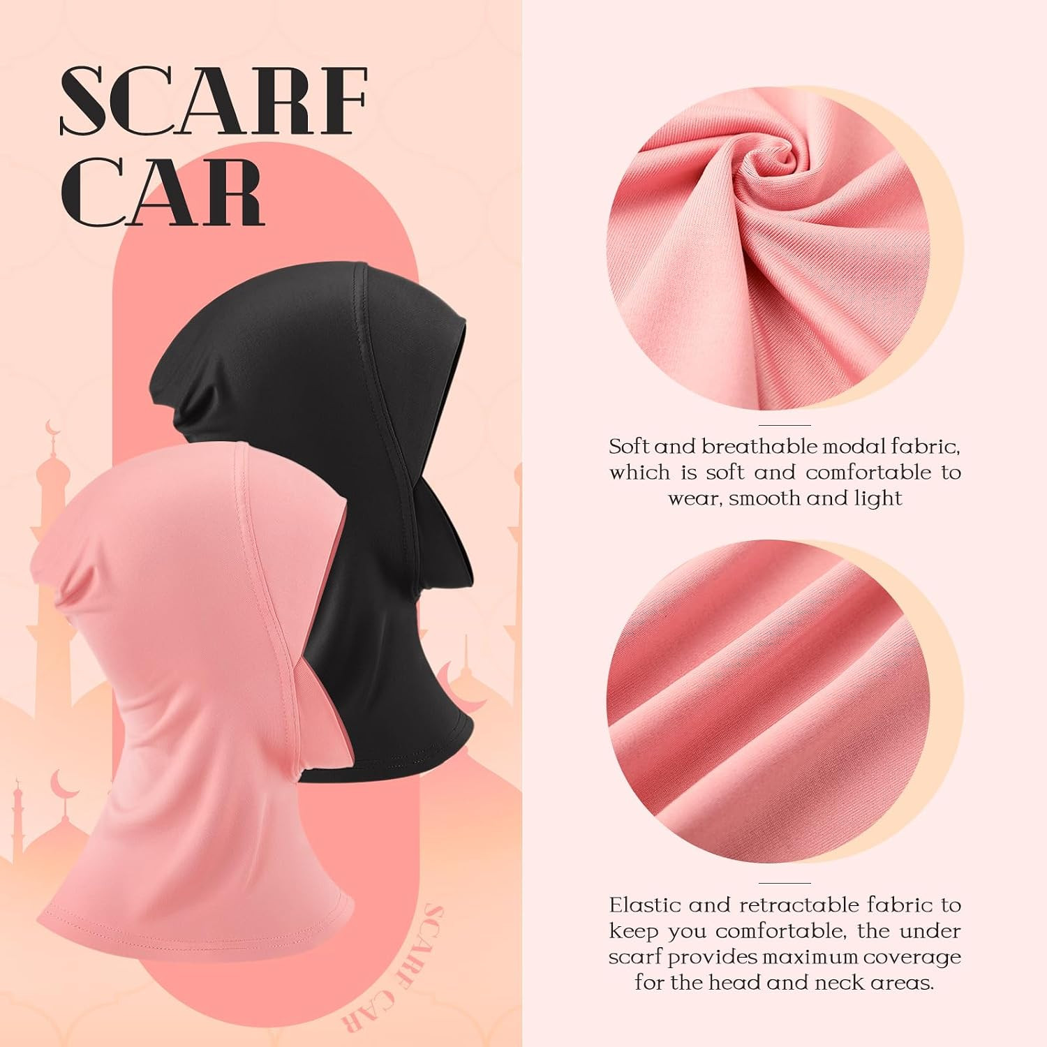 Modal Hijab Cap for Women Adjustable Muslim Stretchy Turban Full Cover Shawl Cap