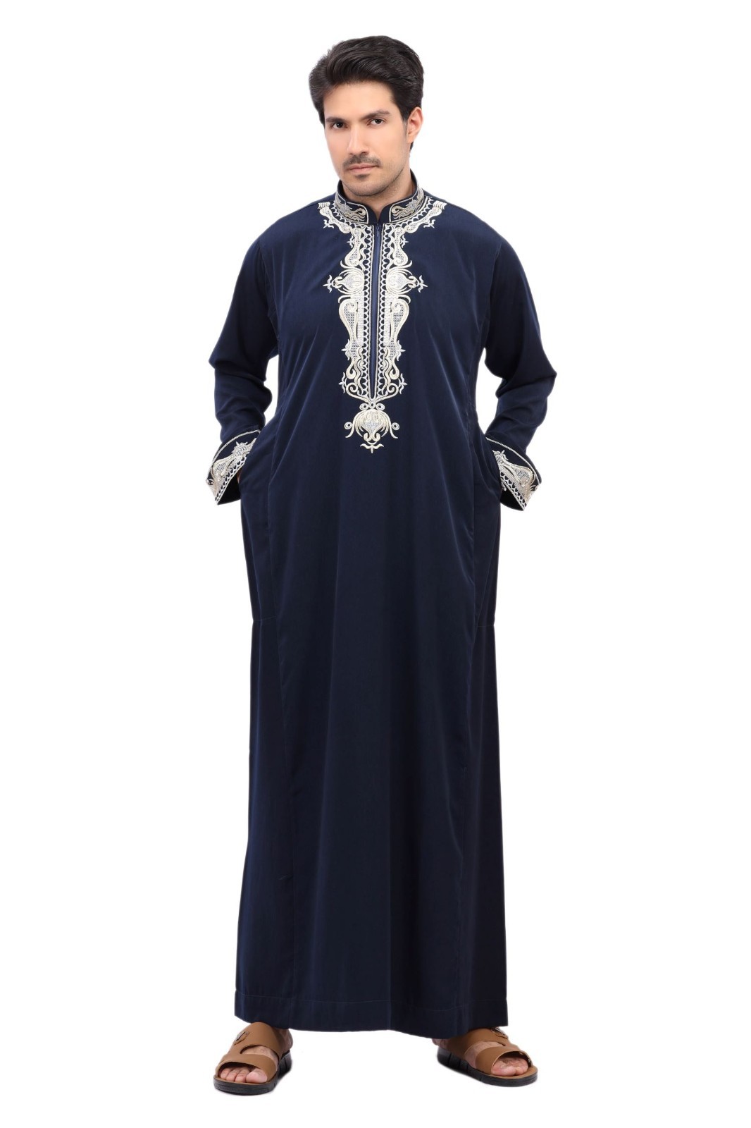 Men’s Traditional Arabic Thobe Long Sleeve Kaftan Robe for Eid Prayer & Wedding