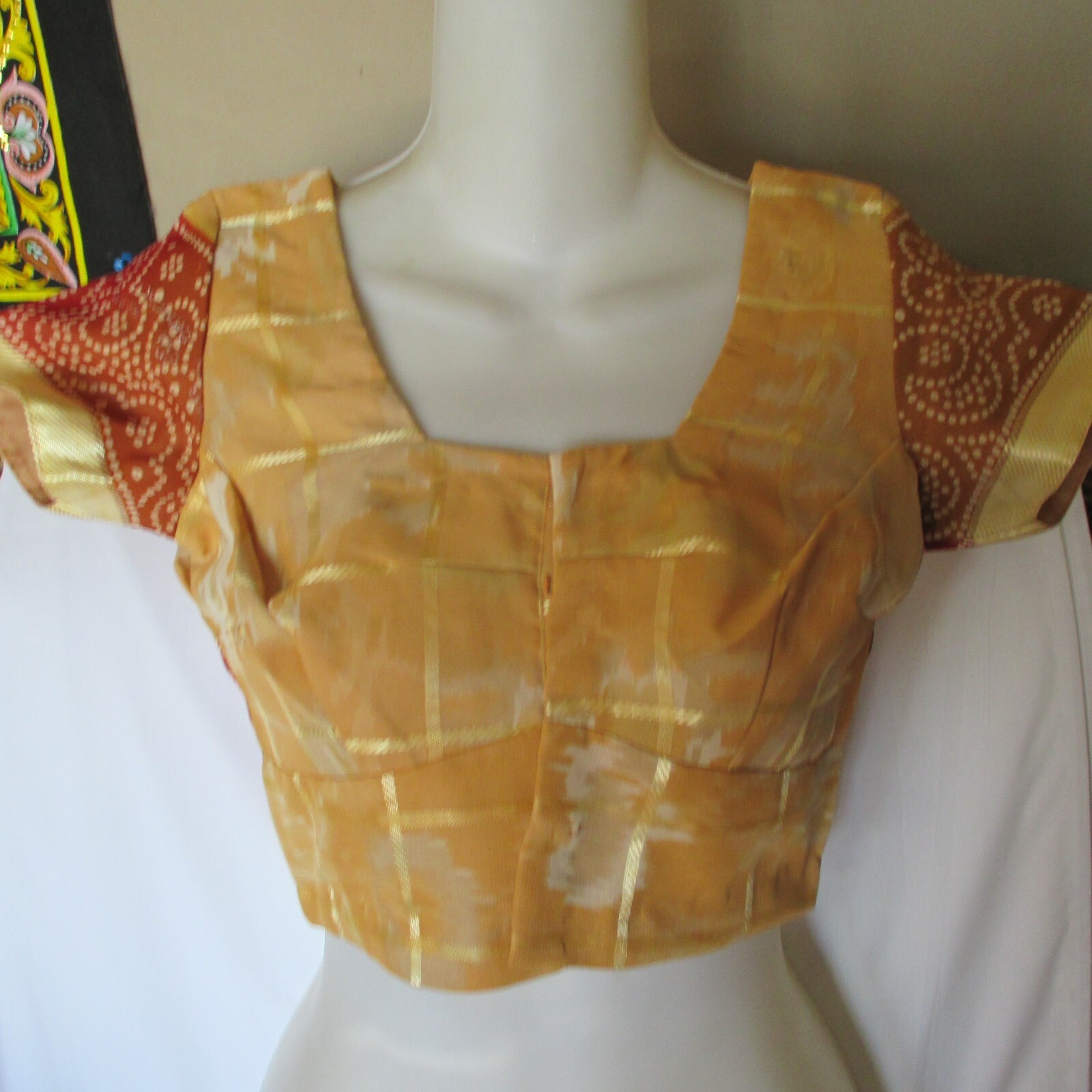 NEW Beige RED Gold WOVEN Choli BLOUSE For SARI Skirt BALLROOM Belly Dance TOP
