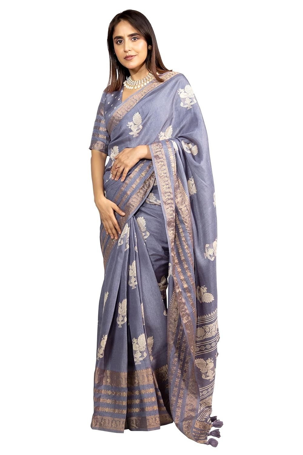 Women’s Cotton Silk Peacock Printed Saree with Blouse Piece