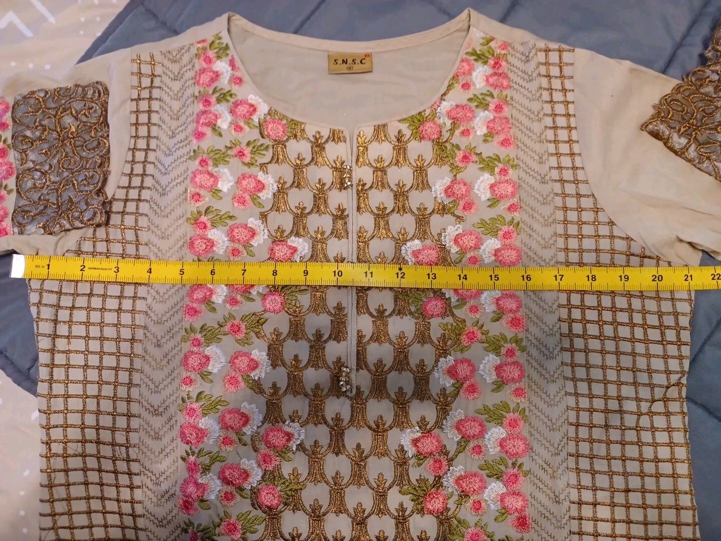 Eid Pakistani Indian Embroidered 3 Piece Dress Cotton Biege Chiffon Dupata