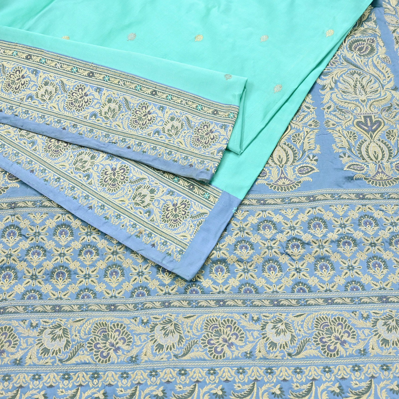 Indian Vintage Sari Heavy Pure Silk Woven Banarasi Brocade Saree Fabric 5Yd