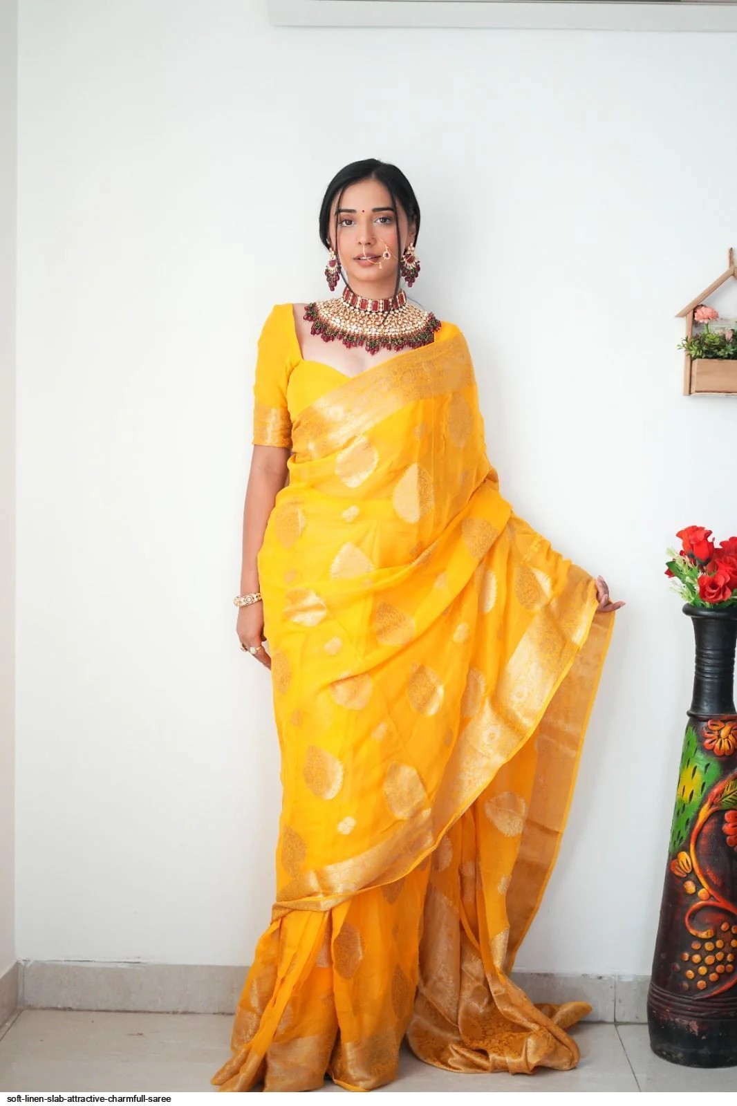 Women’s Yellow Ready to Wear Cotton Silk Saree With Unstitched Blouse Piece