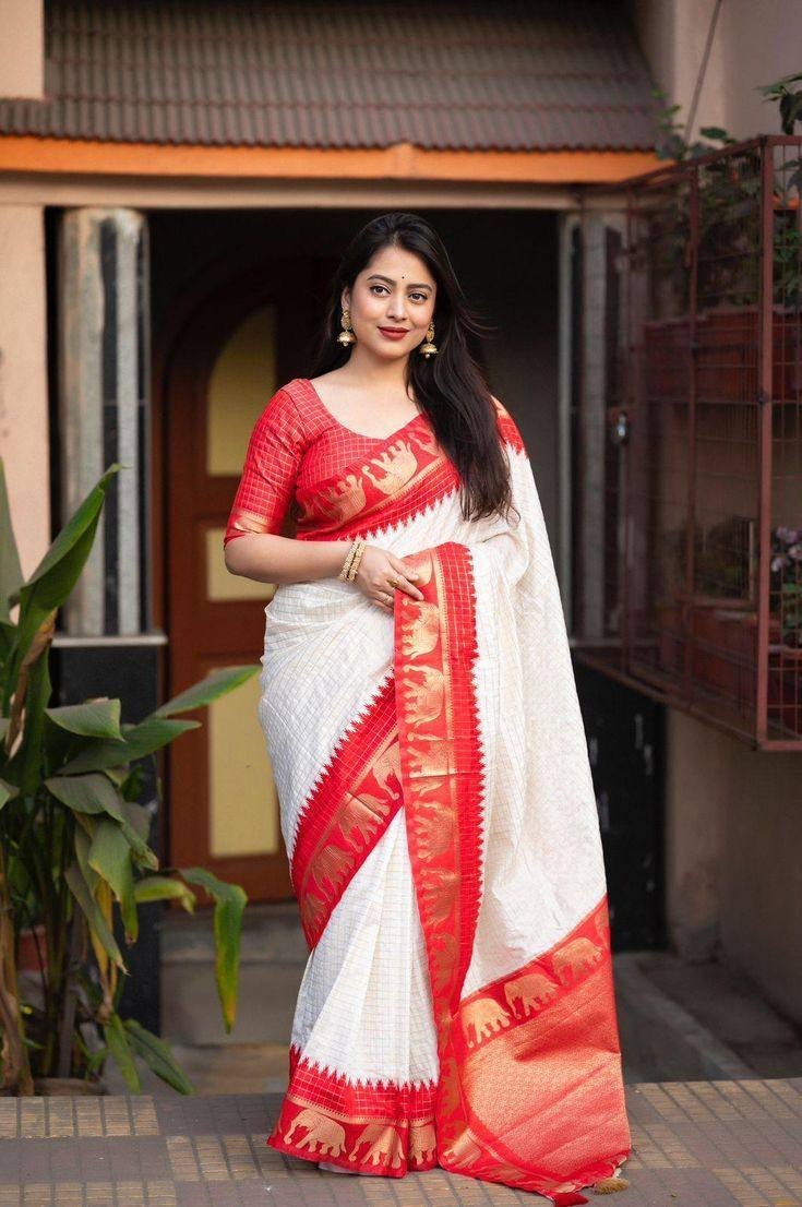 Designer Silk Saree With Blouse South Indian Wedding Party Bollywood Style Wear