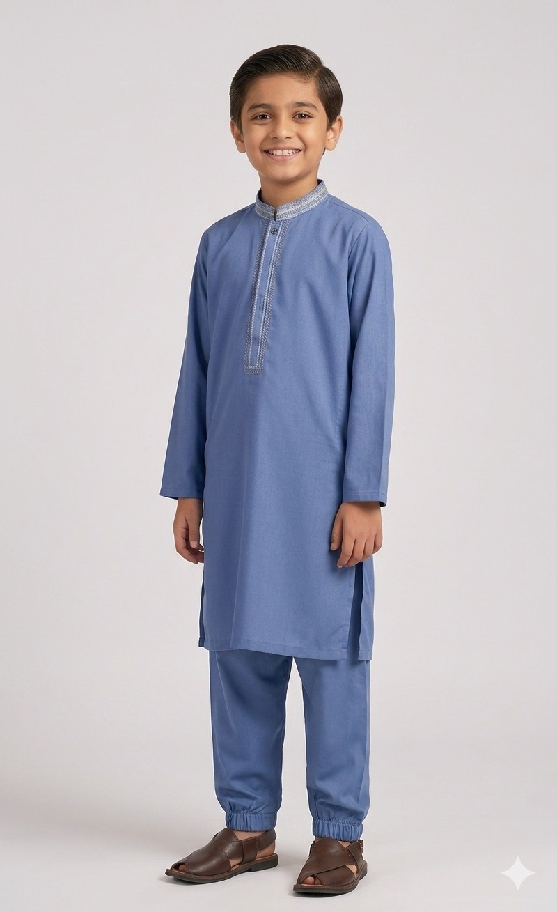 Boys Panjabi Pajama Set Blue Kids Kurta Shalwar Kameez Eid Ramadan Wedding Party