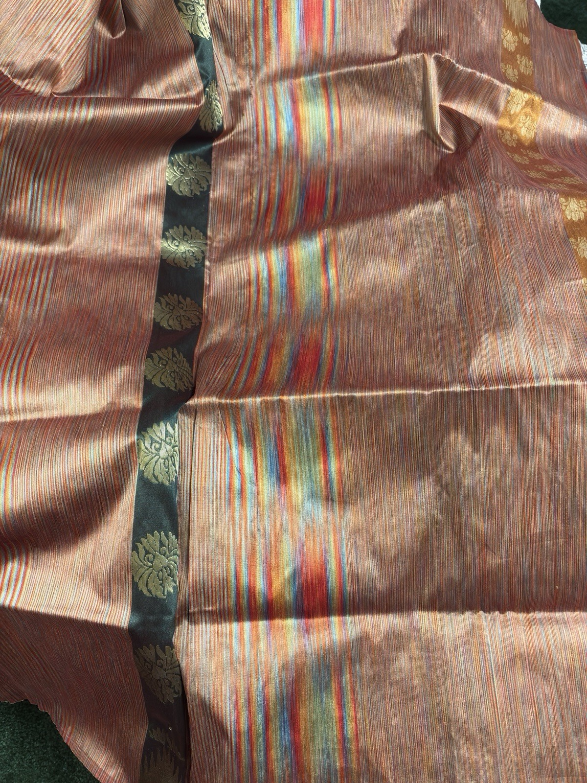 Women’s Gold & Orange Multi Color Artificial Raw Silk Sari/Saree