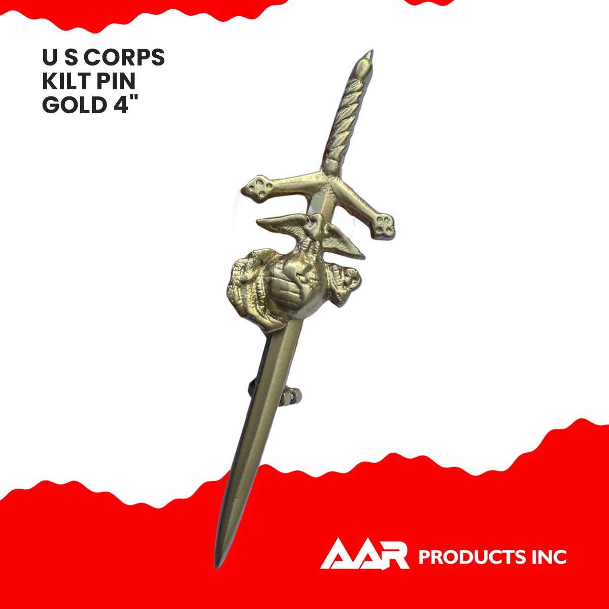 Scottish Kilt Pins US Marine Corps Highland Kilts Pin 4″ Gold Chrome Finish AAR