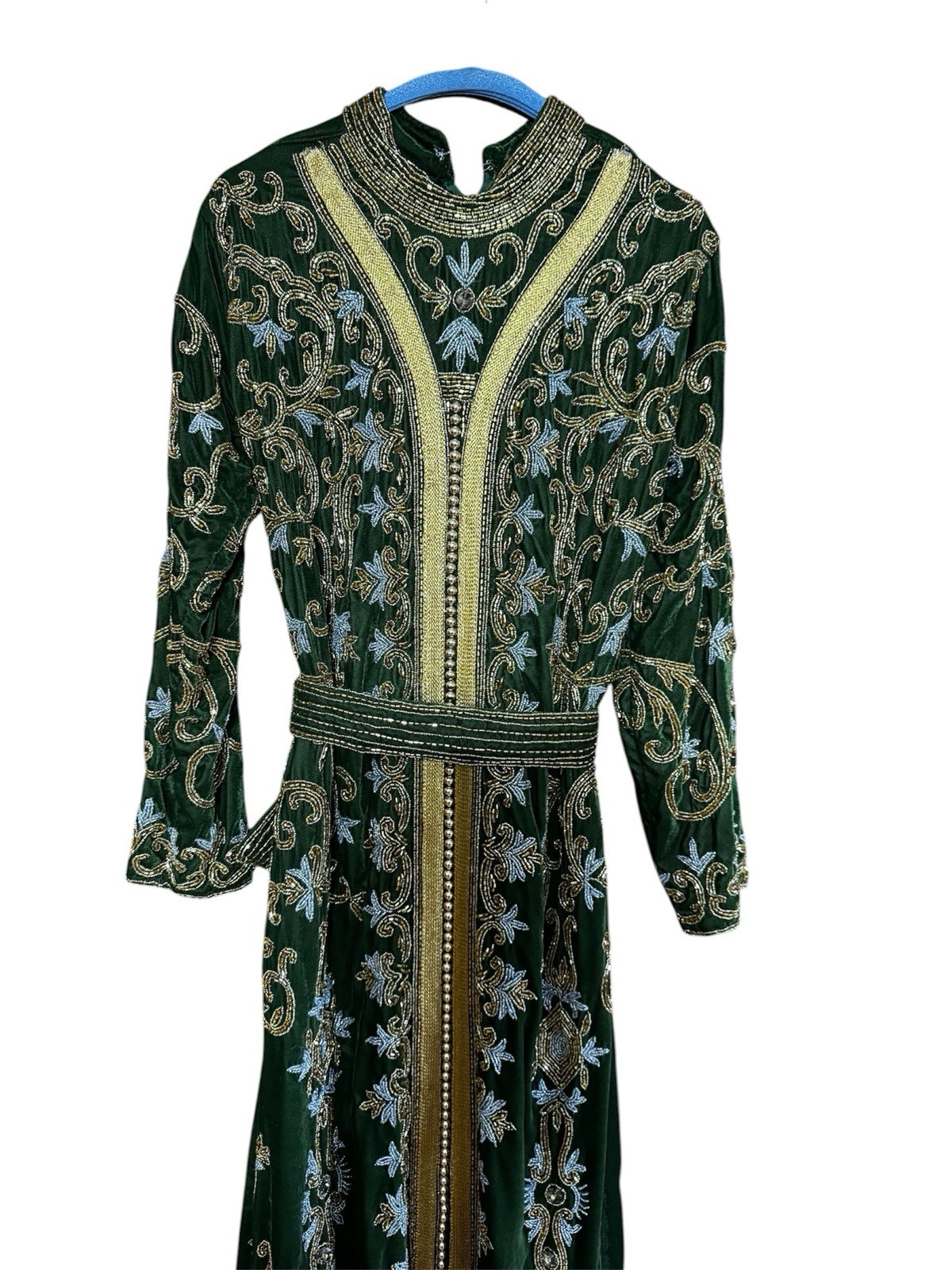 Luxury Green velvet moroccan takchita kaftan heavily beaded Gold/silver