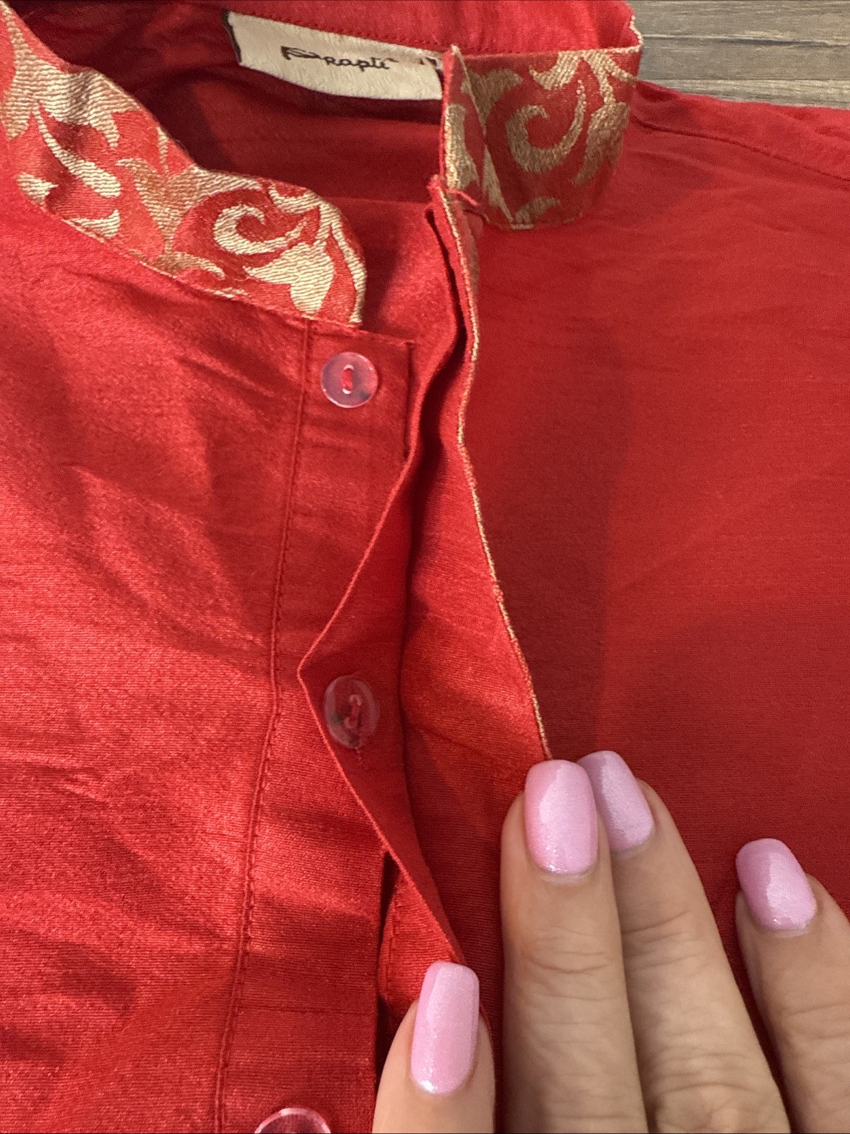 Prapti Kurta Silk Look Boys 8 10 Red Tunic Gold Brocade Accent