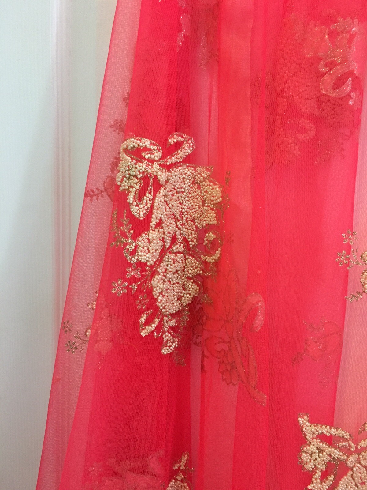 Pakistani Indian Kameez Cream Ivory and Pink Chiffon Wrap Beaded