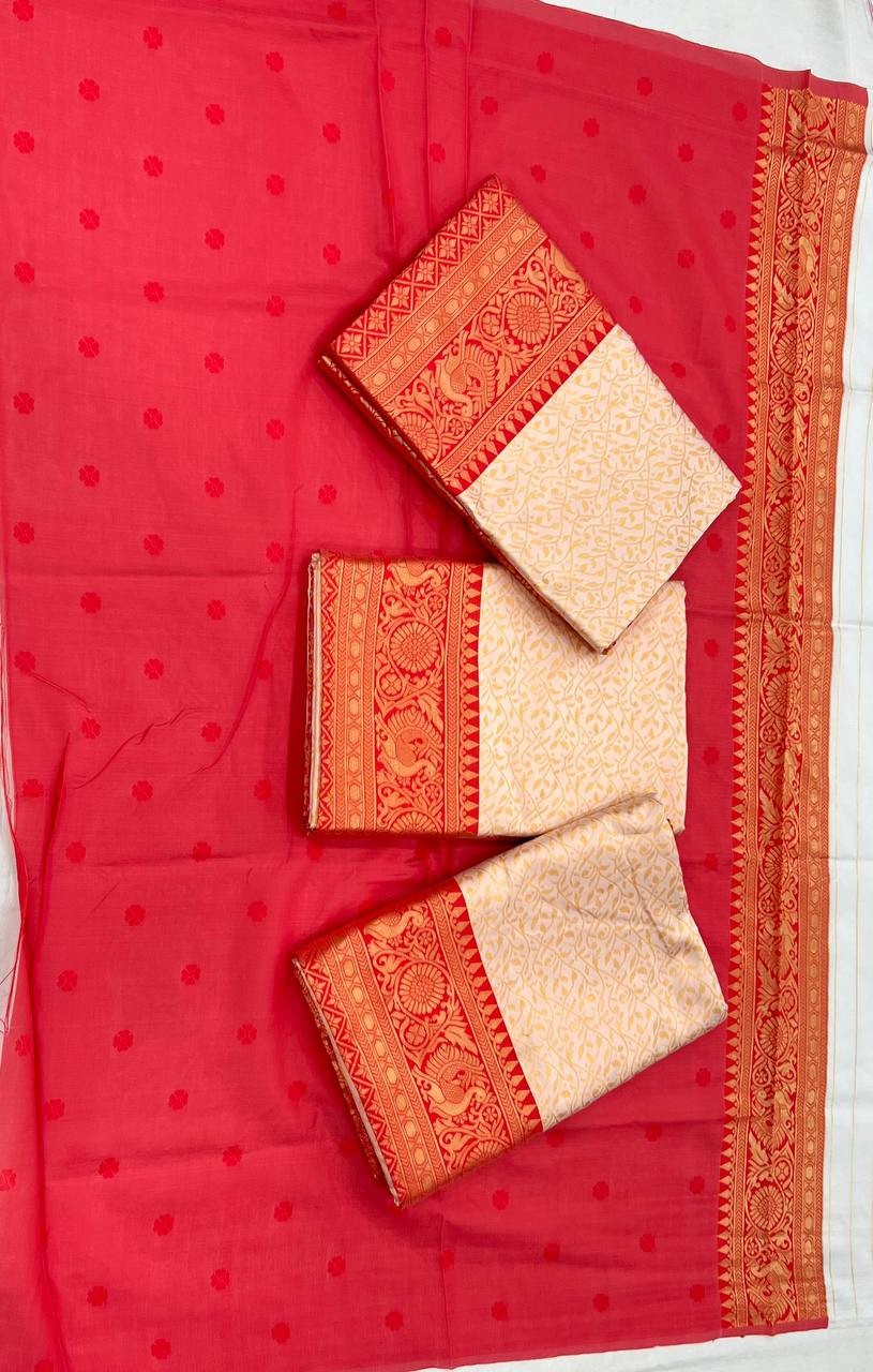 Soft Lichi Silk Saree w/ Rich Pallu All Over Jacquard Work & Blouse Border