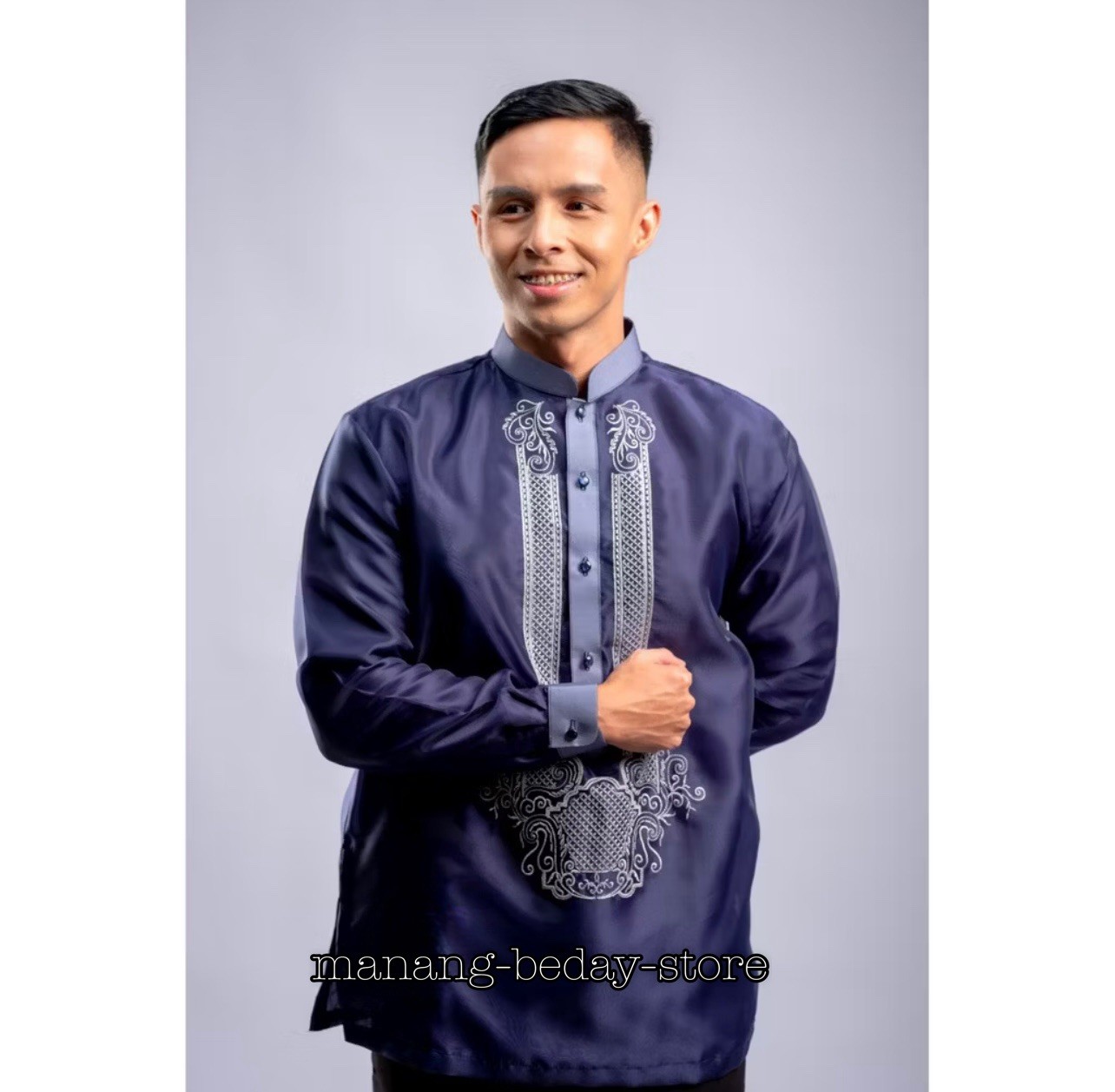 Barong Tagalog for Men Piña Organza with Lining Midnight Blue (3XL)