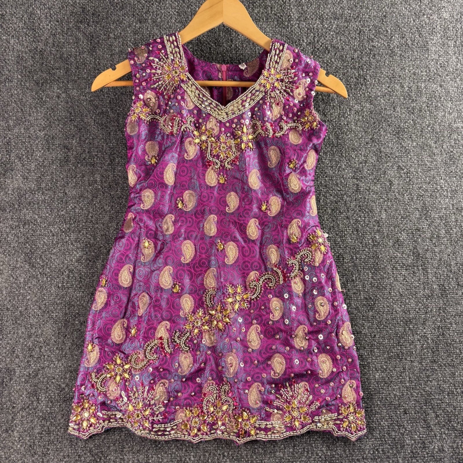 Pink Shimmer Embroidered Kurti Tunic Beaded Wedding Formal Small