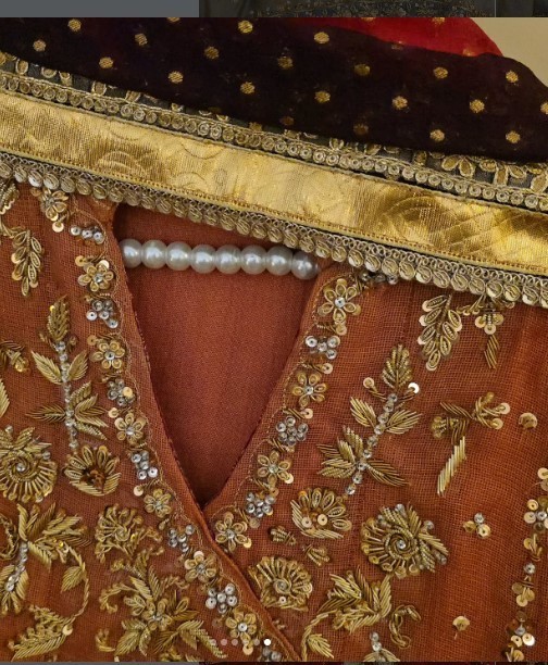 Rust Brown Hand Embroidered Anarkali Dress | Zardosi Work Designer Long Frock