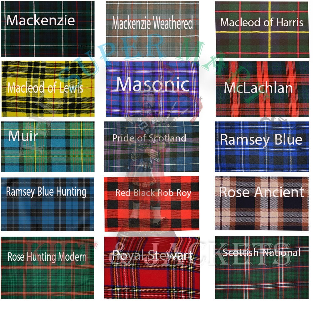 Scottish Handmade Traditional Mackay Ancient Tartan 8 Yard Kilt Men Custom Size