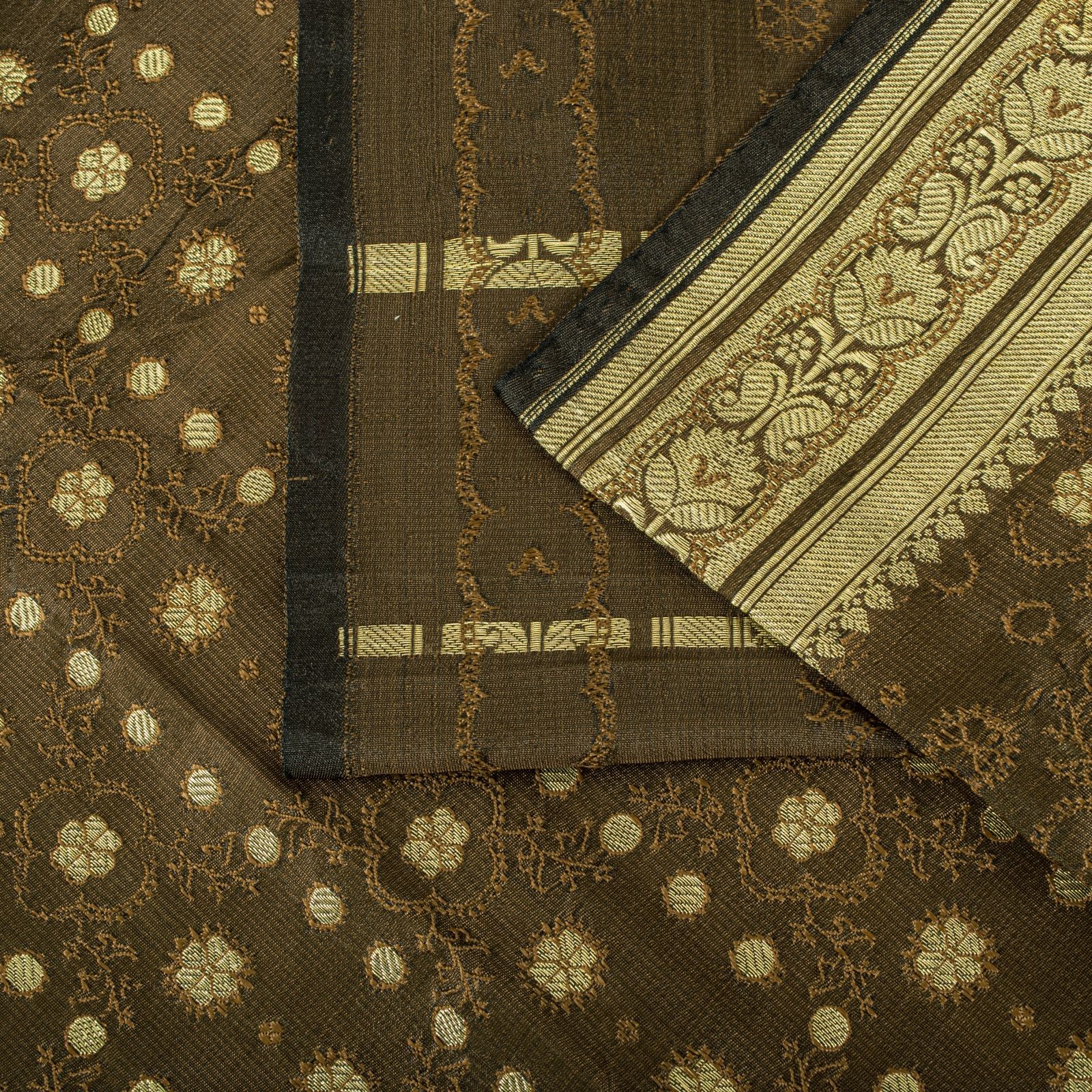 Sanskriti Vintage Brown Blend Silk Saree Banarasi Brocade Zari Hand-Woven Sari