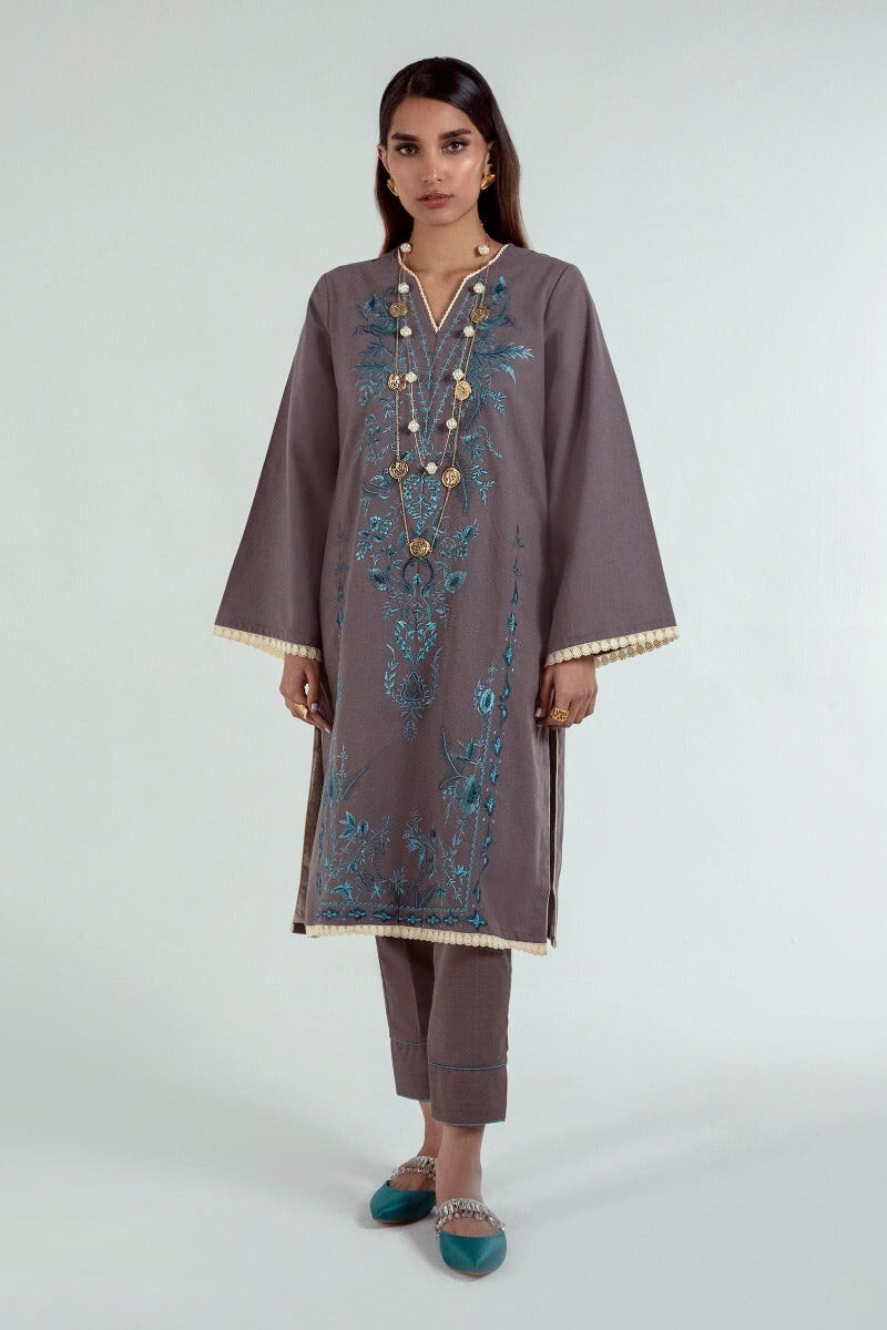 NEW SANA SAFINAZ 2PC Size M Embroidered Khaddar Kurti & Trouser Fall/Winter