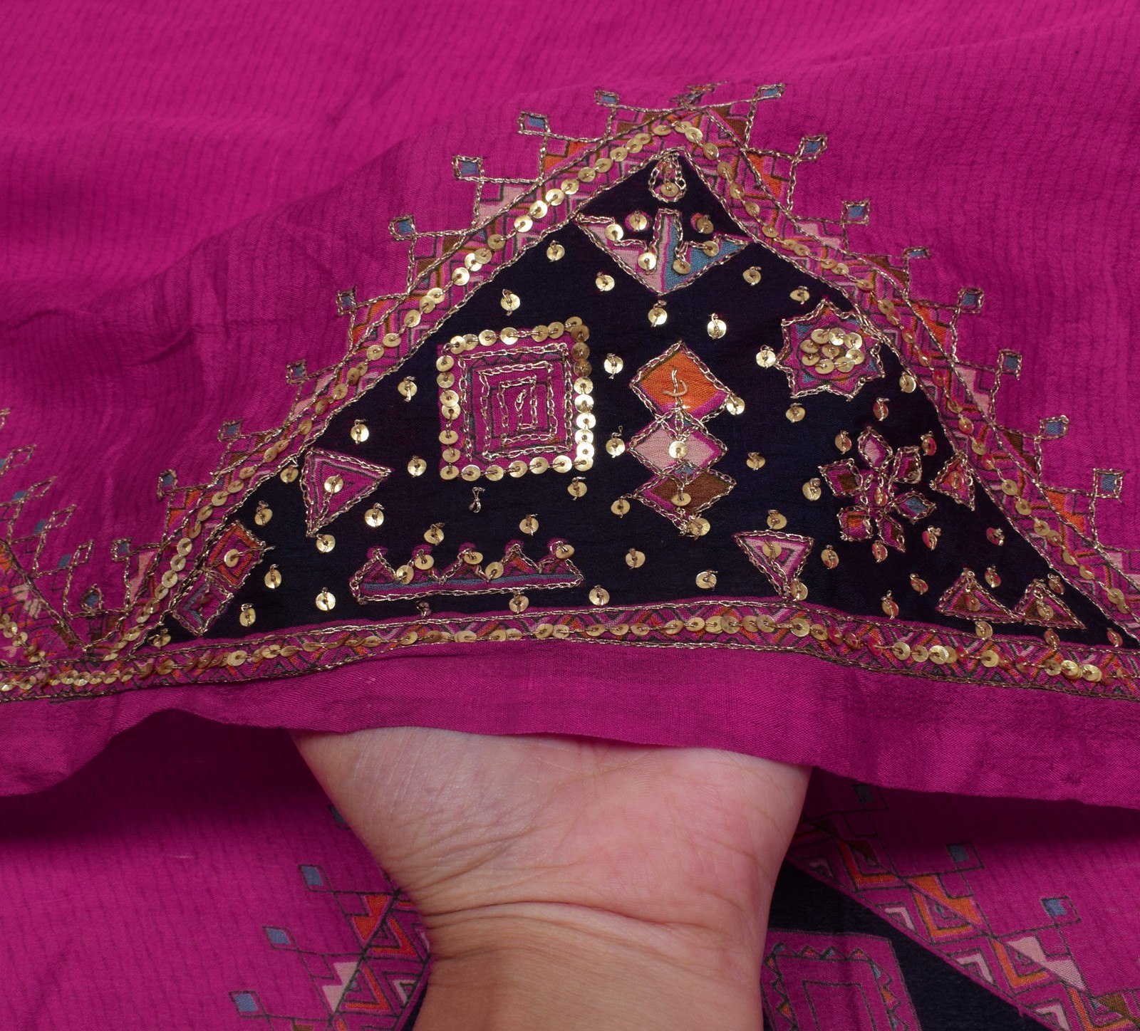 Sushila Vintage Purple Saree 100% Pure Silk Hand Beaded 5 Yard Sari Craft Fabric