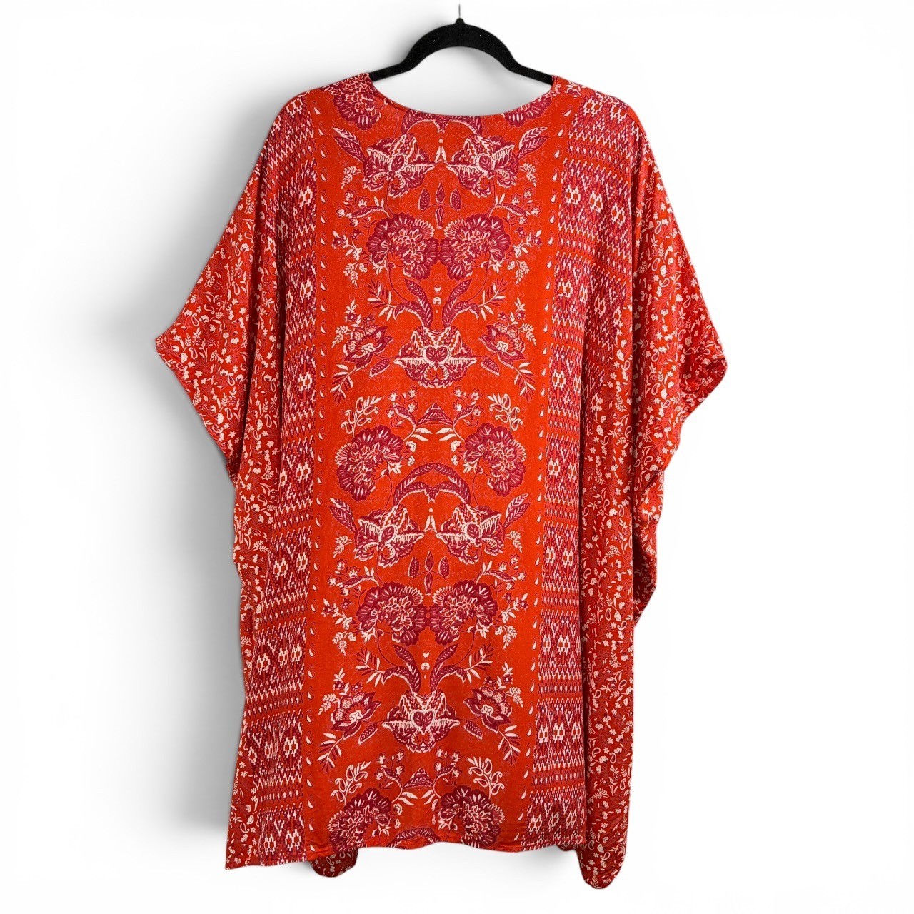 ANGIE Red & White Bandana Print Lightweight Kimono, Large